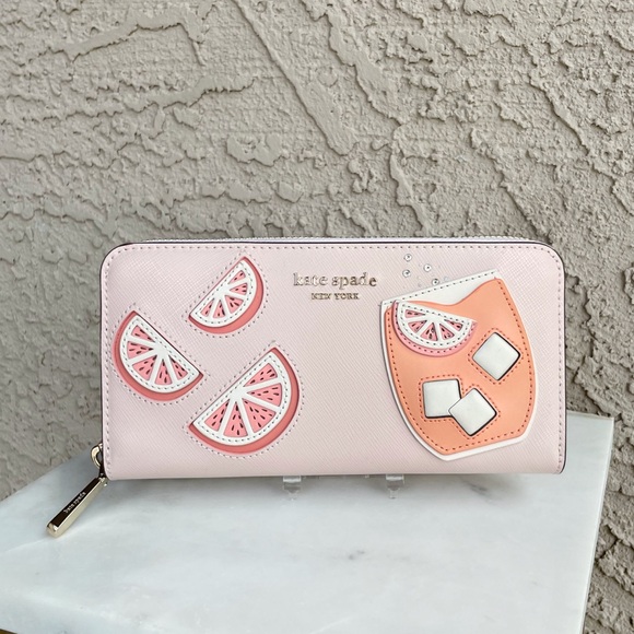 KATE SPADE Pink Tini Embellished Grapefruit Spritz Continental Zip Around Wallet - Picture 15 of 17